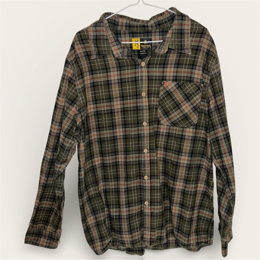 Browning Plaid Flannel Button-Up Shirt 100% Heavy Cotton - Size XL